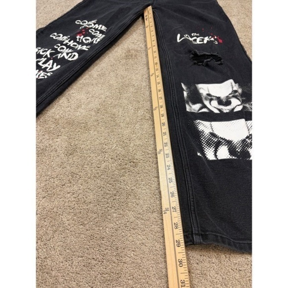 IT Chapter Two Pennywise Graphic Jeans Black Wide Leg Distressed Size 1 - Picture 3 of 11